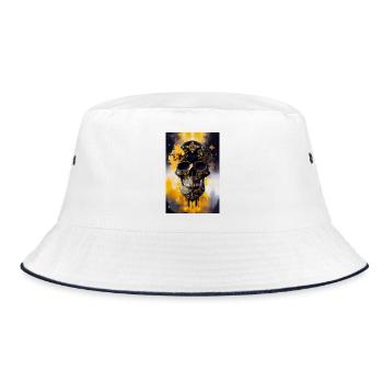Schwarz-goldener Totenkopf 2 - Bucket Hat - Weiß/Navy - Vorne