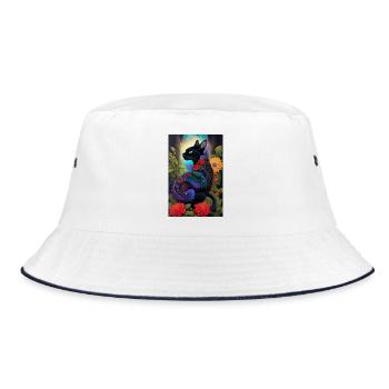 Flower cat - Bucket Hat - white/navy - Front