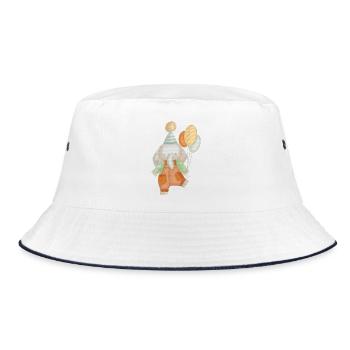 Geburtstagselefant mit Luftballons - Bucket Hat - Weiß/Navy - Vorne