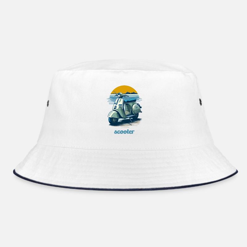 Vintage scooter with mountain backdrop - Bucket Hat - white/navy