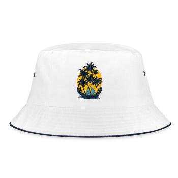 Sonnenuntergang am Palmenboot - Bucket Hat - Weiß/Navy - Vorne