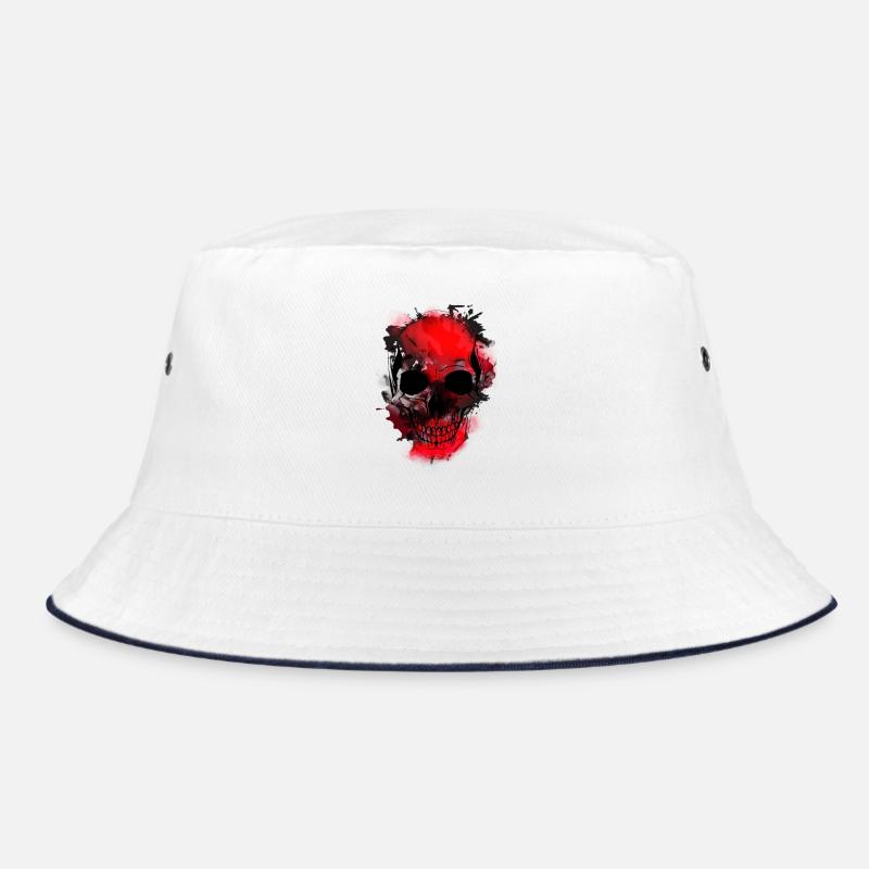 Rotes Schädel-Splash Artwork - Bucket Hat - Weiß/Navy