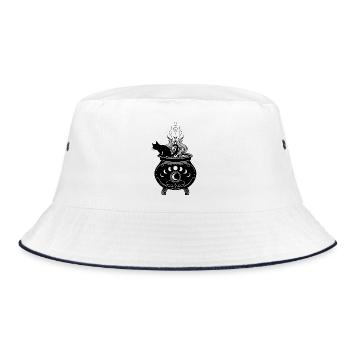 Cauldron Cat Halloween Moon Phases - Bucket Hat - white/navy - Front