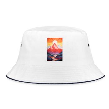 Mountain Landscape with Sunset - Bucket Hat - white/navy - Front