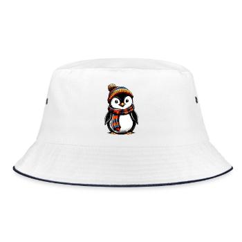 Penguin with wool cap and scarf - Bucket Hat - white/navy - Front