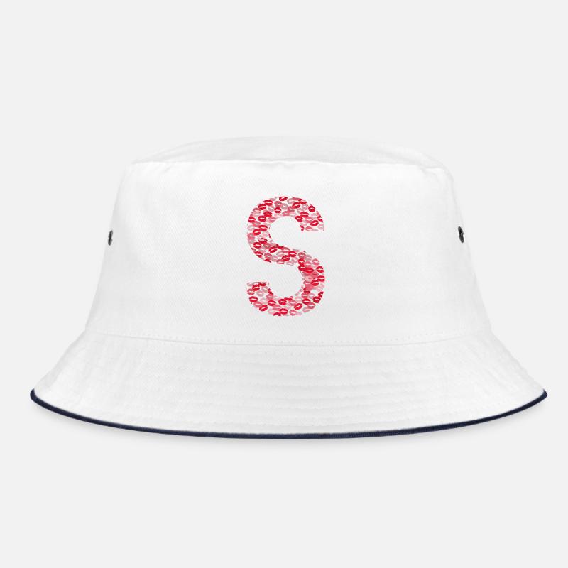 Buchstabe S - Vorname Initiales Geschenk - Bucket Hat - Weiß/Navy