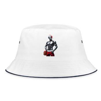 Cyber robot with Santa hat and gift - Bucket Hat - white/navy - Front