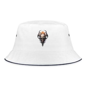 Dark Fantasy Schädel Wappen Symbol Shirt - Bucket Hat - Weiß/Navy - Vorne