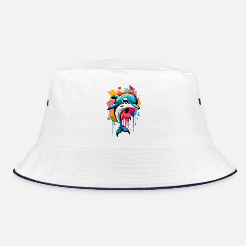 Delfin Farbenfroh - Baby Delfin - Delphinidae - Bucket Hat - Weiß/Navy