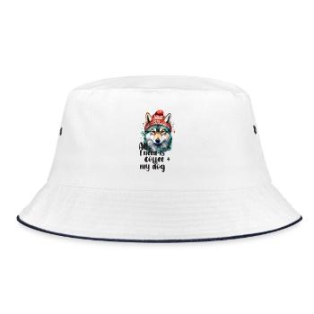 Coffee and dog in winter hat - Bucket Hat - white/navy - Front