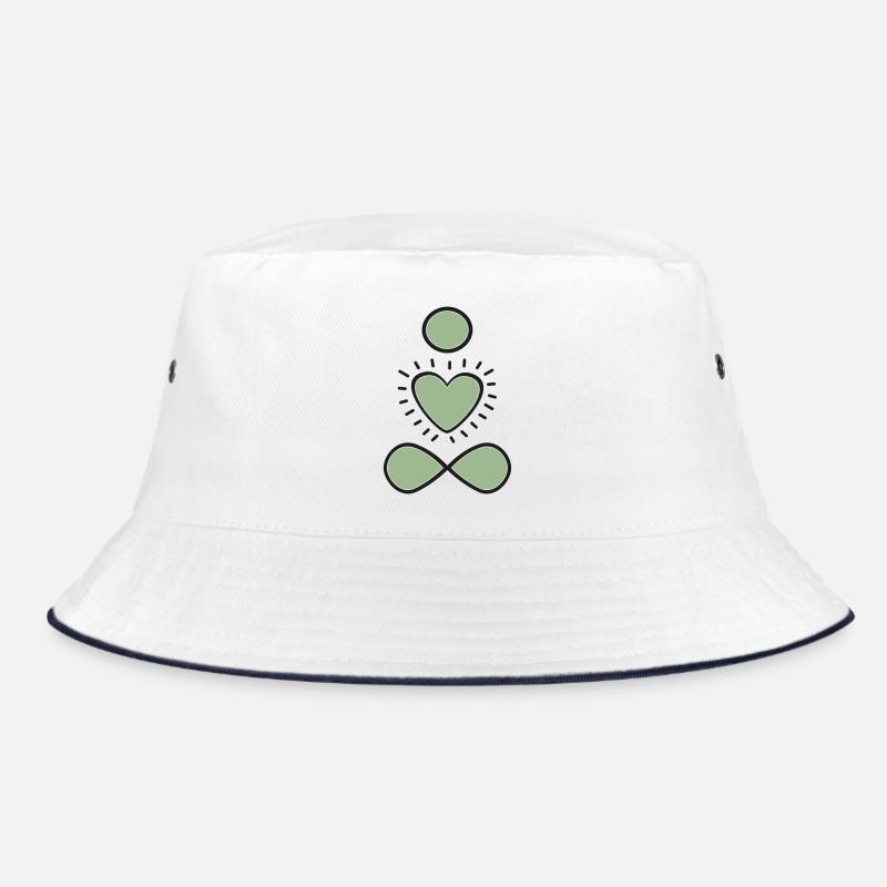 Kopf Herz Körper, Farbharmonie in salbei - Bucket Hat - Weiß/Navy