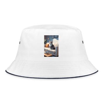 Cat on sofa - Bucket Hat - white/navy - Front