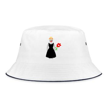 Frau hält eine Rose in der Hand - Bucket Hat - Weiß/Navy - Vorne