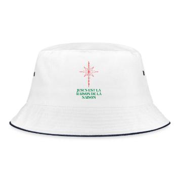 Weihnachtsstern mit religiösem Zitat - Bucket Hat - Weiß/Navy - Vorne