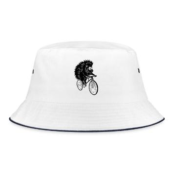 Black hedgehog on a bike - Bucket Hat - white/navy - Front