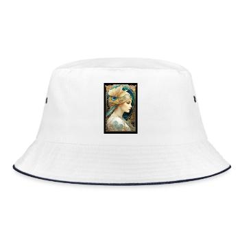 Art Nuovaeu Femenine Sensual Portrait - Bucket Hat - white/navy - Front