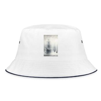 Mystic Ships in Fog: Maritime Dreamscape Art - Bucket Hat - white/navy - Front