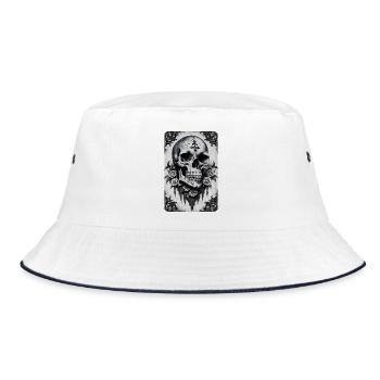 Vintage Gothic Skull Photocopy Effect T Shirt - Bucket Hat - white/navy - Front