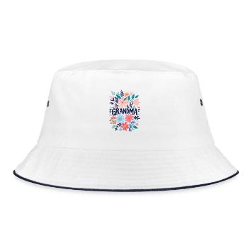 Oma Doodle Text mit bunten Blumen - Oma - Bucket Hat - Weiß/Navy - Vorne