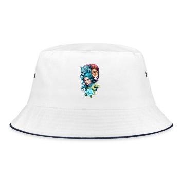 Beautiful Woman Head With Expressive Eyes - Bucket Hat - white/navy - Front
