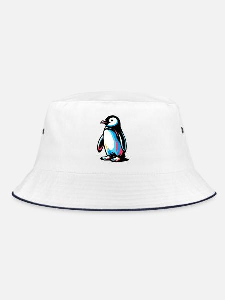 Pinguin - Bucket Hat - Weiß/Navy