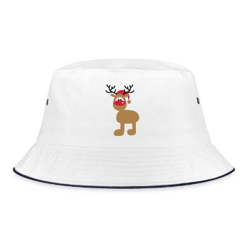 Moose with Christmas hat - Bucket Hat - white/navy - Front