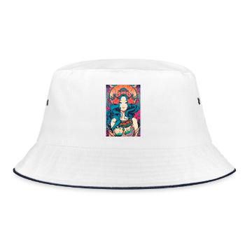 Jugendstil Madonna – Psychedelic Art Nouveau Flora - Bucket Hat - Weiß/Navy - Vorne