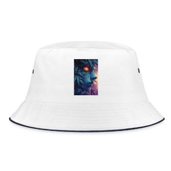 Leaf Face with Fire Eye - Bucket Hat - white/navy - Front