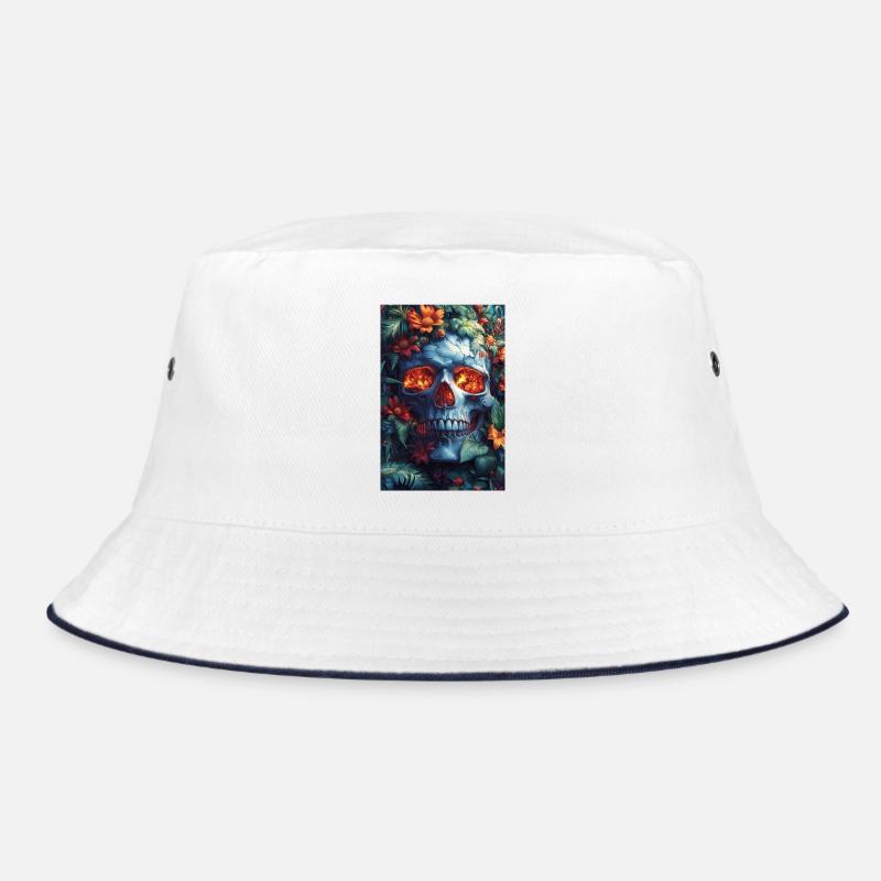Flammender Schädel im Blütenreich Bucket Hat