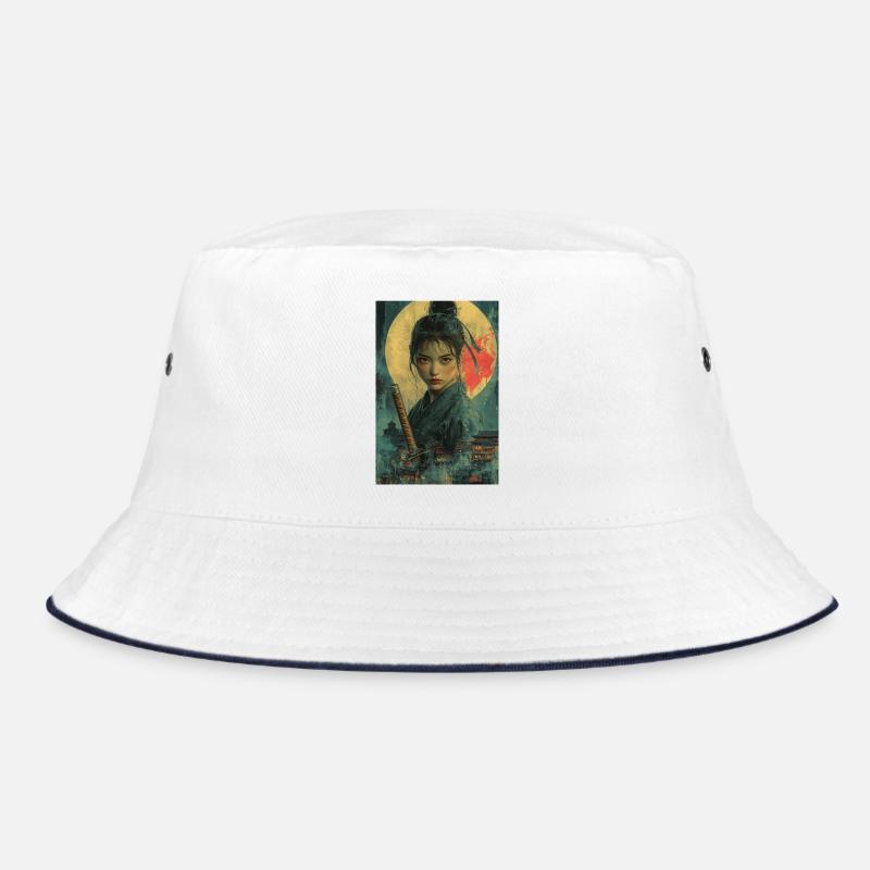 Mondlicht-Samurai im Asiatischen Stil - Bucket Hat - Weiß/Navy