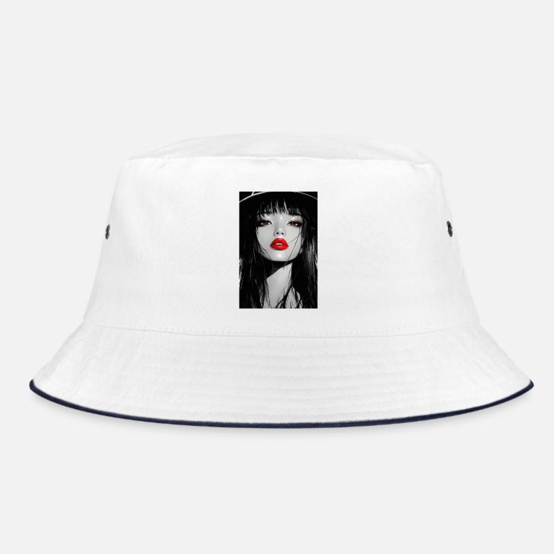Red Lips Gothic Portrait Bucket Hat