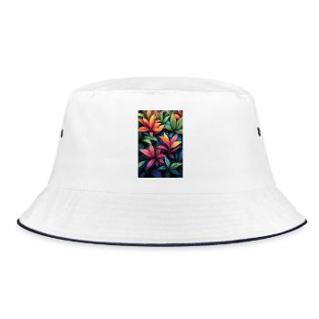 Neon Tropical Leaves Pattern - Bucket Hat - white/navy - Front