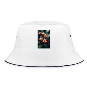 Fleurs tropicales orange au feuillage vert foncé - Bob - blanc/marine - Devant