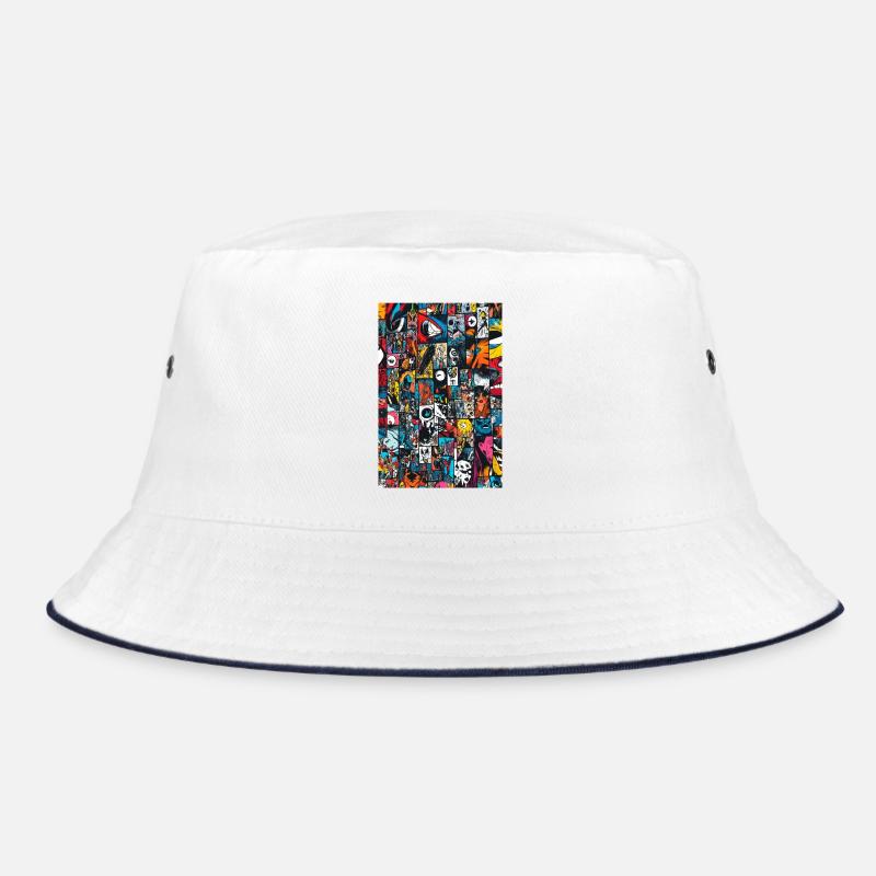 Kaleidoskop Comic-Collage - Bucket Hat - Weiß/Navy