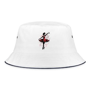 Ballerina silhouette, red and black abstract - Bucket Hat - white/navy - Front