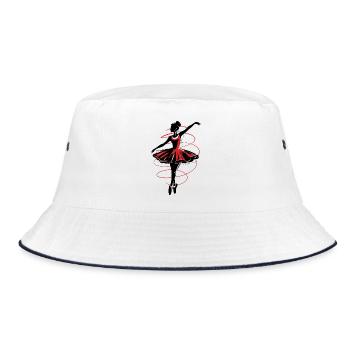 Ballerina silhouette, red and black abstract - Bucket Hat - white/navy - Front