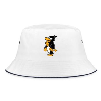 Penguin Eats Three Fish Caught Hunger Delicious - Bucket Hat - white/navy - Front