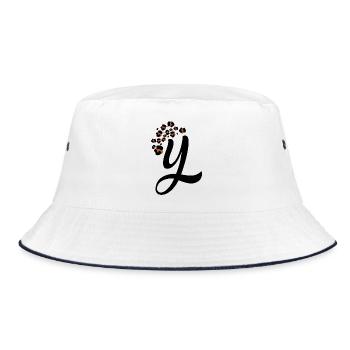 Buchstaben- und Leopardenmuster - Bucket Hat - Weiß/Navy - Vorne