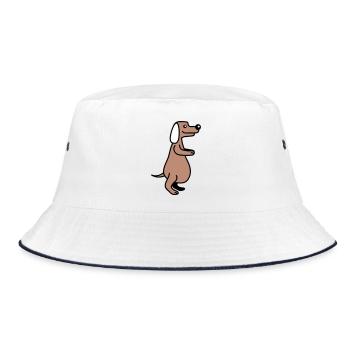 Hund Dicker Bauch Übergewicht Lustig Cartoon Comic - Bucket Hat - Weiß/Navy - Vorne