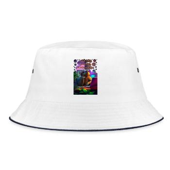 Und heute riskier ich einen Blick Faultier im Büro - Bucket Hat - Weiß/Navy - Vorne