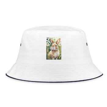 Cuddly Bunny on the Meadow Modern Style Painting - Bucket Hat - white/navy - Front