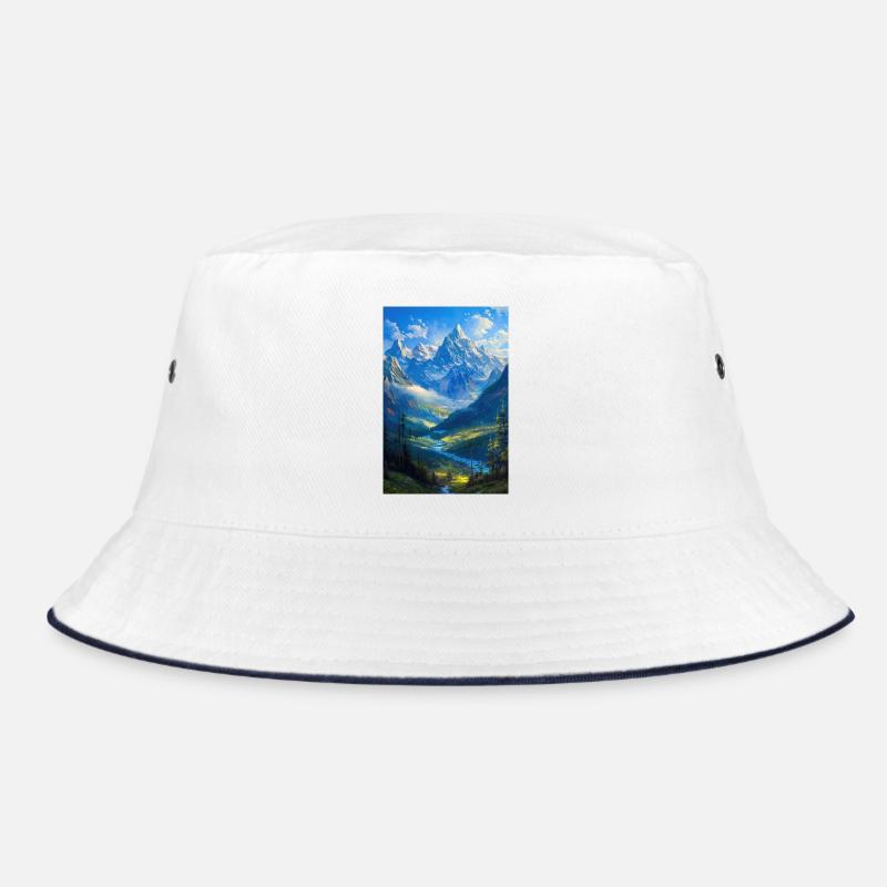 Mountain Landscape Illustration Poster Bucket Hat