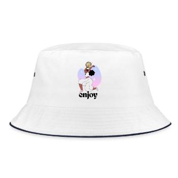 Tanzendes Mädchen mit Discoball-Illustration - Bucket Hat - Weiß/Navy - Vorne