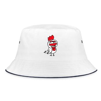 Huhn Vogel Hahn Chick Gockel grinsen Lustig Spaß - Bucket Hat - Weiß/Navy - Vorne