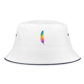 Colorful Feather – Sanfte Kraft in Regenbogenfarbe - Bucket Hat - Weiß/Navy - Vorne