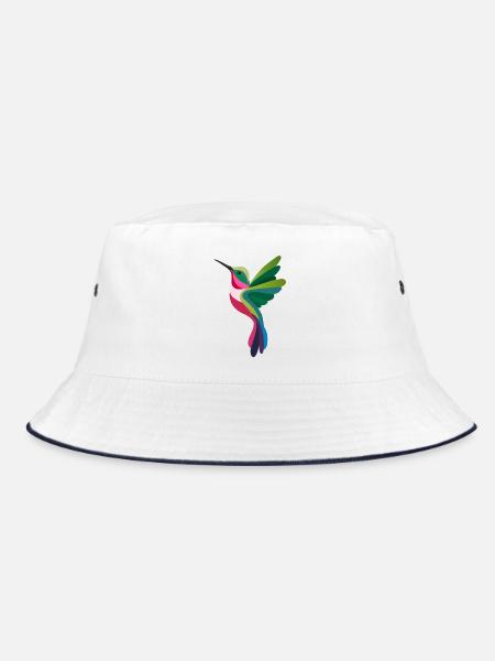Colorful Hummingbird in Modern Paper-Cut Style - Bucket Hat - white/navy - Front