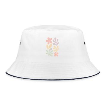 Florale Harmonie – sanfte Pastelltöne - Bucket Hat - Weiß/Navy - Vorne