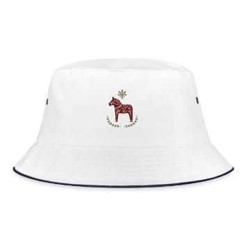 Dala Pferd – Skandinavisches Folk Art Design - Bucket Hat - Weiß/Navy - Vorne
