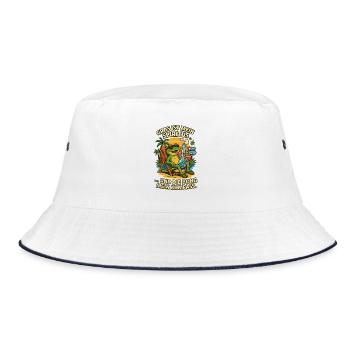 Frosch am Strand: Bong & Route 420 - Bucket Hat - Weiß/Navy - Vorne