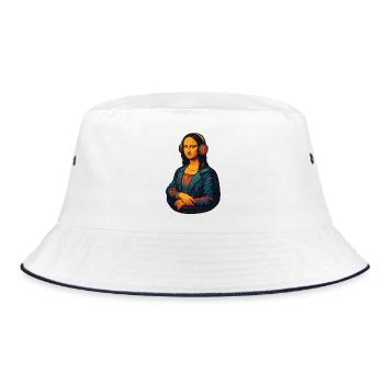 Die Mona Lisa (kaum) abgelenkt - Bucket Hat - Weiß/Navy - Vorne